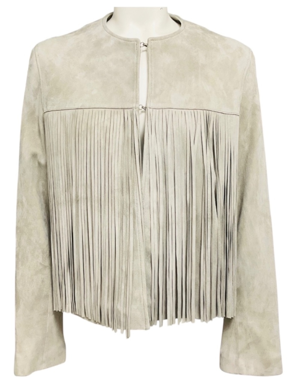 FLEURETTE FAWN FRINGED SUEDE LEATHER JACKET